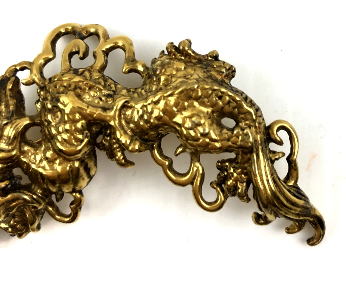 Vtg Antique Mark EN 87 Sterling Silver Gold Chinese Dragon Ruby Yes Brooch Pin
