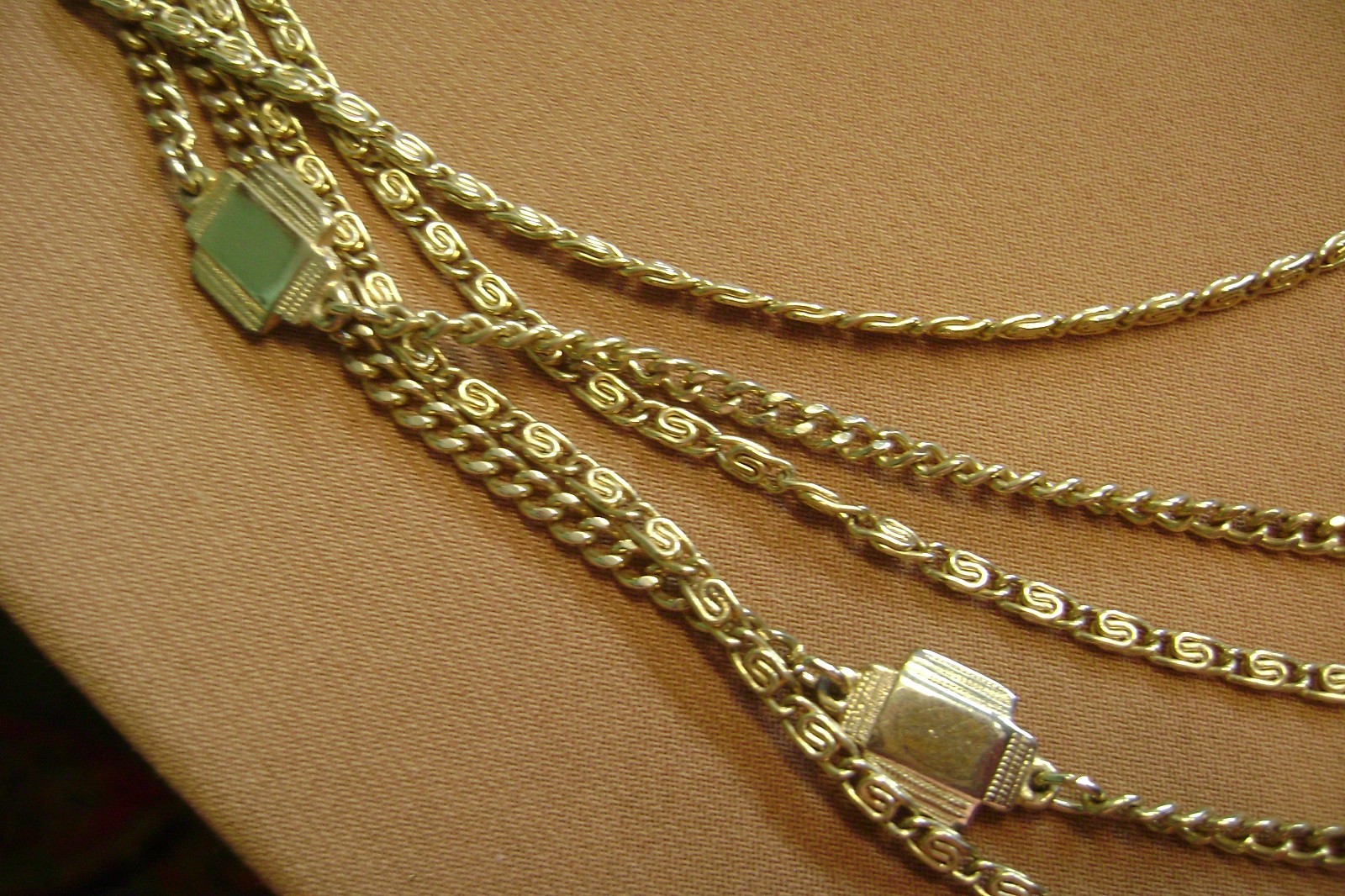 VINTAGE MULTIPLE 5 CHAIN FILIGREE PUSH LOCK CLOSURE GOLD TONE NECKLACE