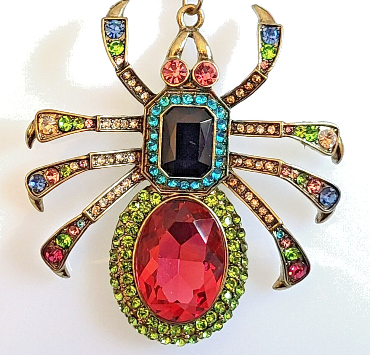 FAB UNSIGNED DESIGNER STYLE MULTICOLOR CRYSTAL SPIDER LONG LEGS DROP NECKLACE