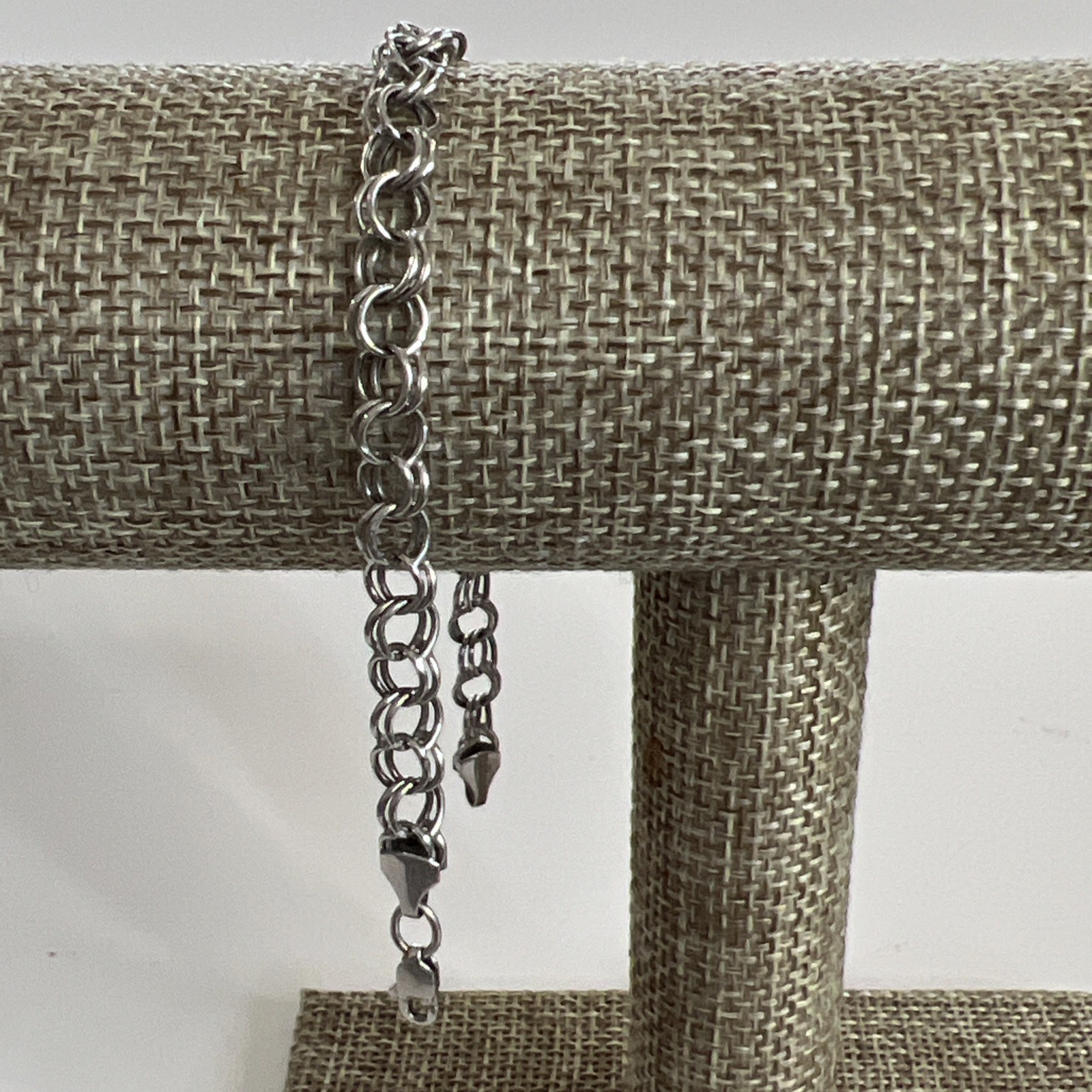 Vintage RCI 14k White Gold Double Circle Link Charm Bracelet 7.3” 5.7mm Turkey