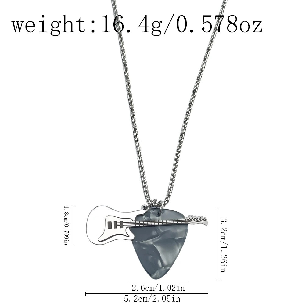Hip-hop Guitar Pick Necklace Titanium Steel Trendy Guitar Pendant Chain Punk Vin