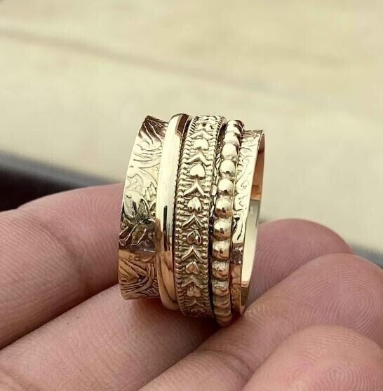 Solid Brass Ring Handmade Jewelry Pure Brass Mediation Women Ring All Size SR610