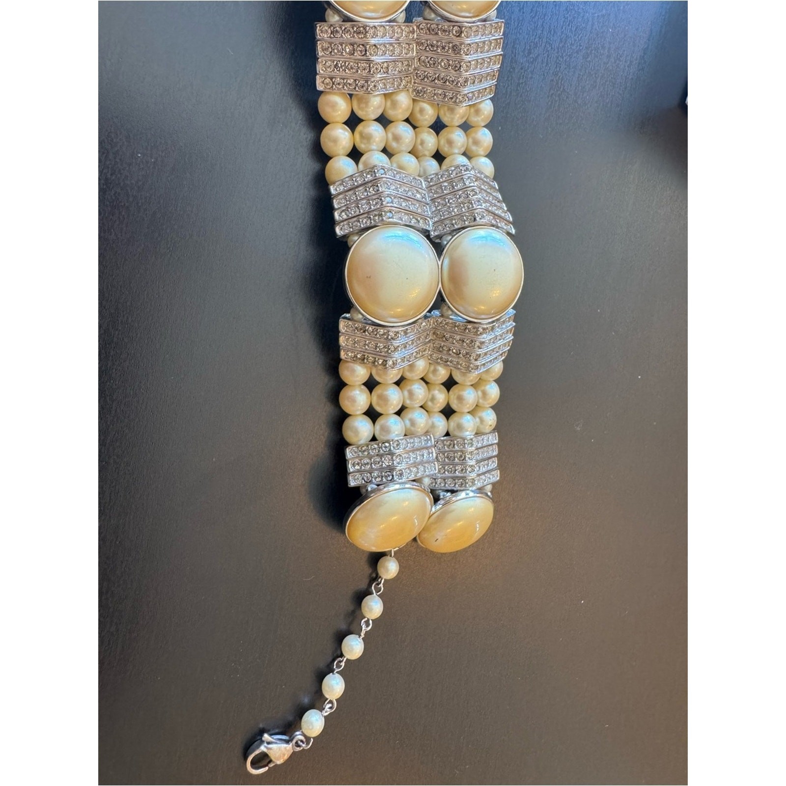 Vintage Yves Saint Laurent 027/500 Silver Faux Pearl Couture Statement Necklace
