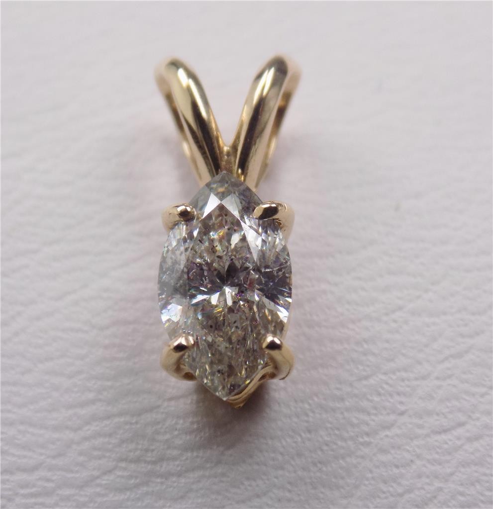 NEW GIA CERTIFIED MARQUISE CUT NATURAL DIAMOND PENDANT 14K YELLOW GOLD