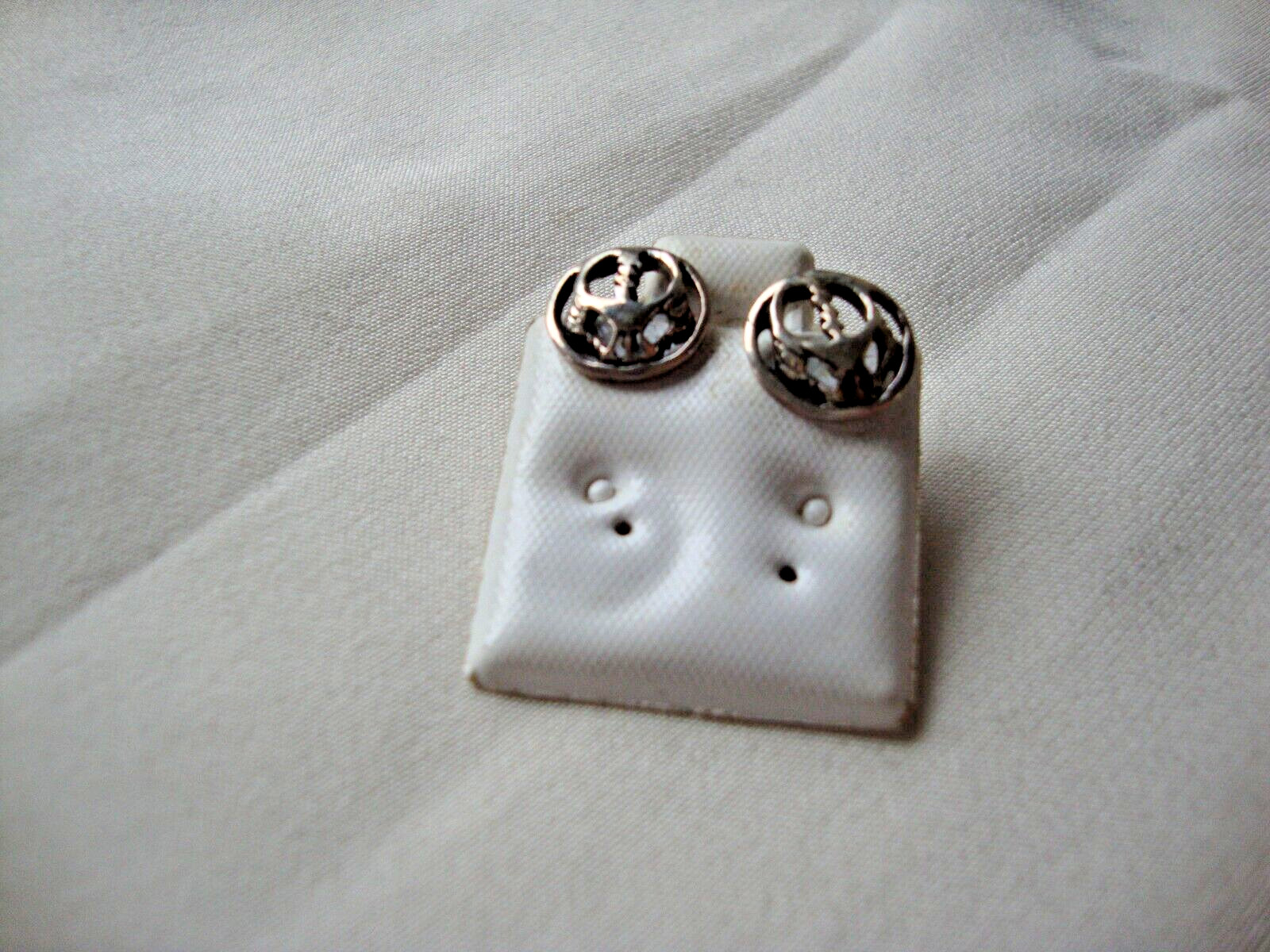 VTG STERLING SILVER STAMP 925 GRATEFUL DEAD SKULL & LIGHTNING BOLT STUD EARRINGS