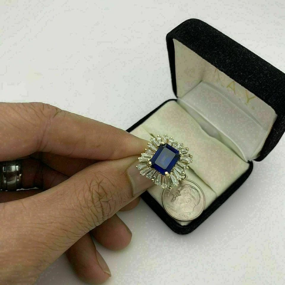4.50Ct Lab Created Emerald Blue Sapphire Engagement Ring 14K Yellow Gold Finish