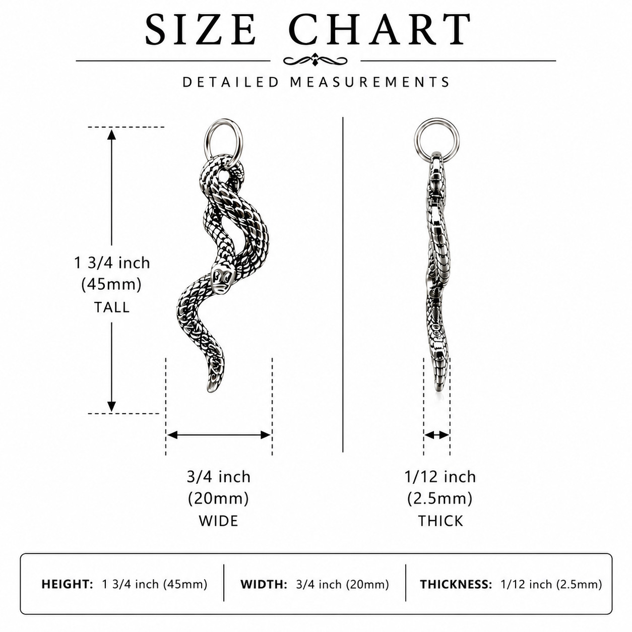 Snake Pendant Necklace – Hand Knotted Soft Black Leather Cord – Lobster Clasp