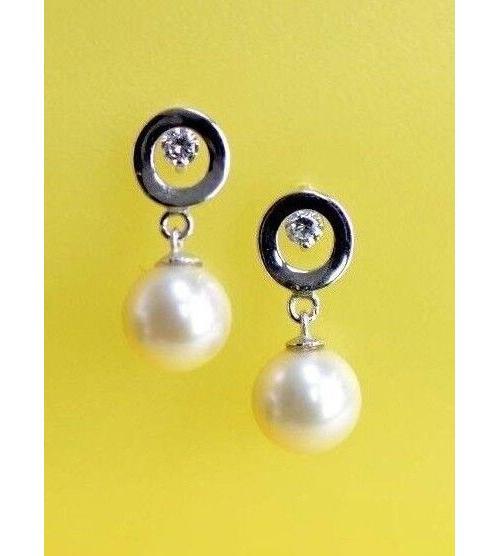 14K Yellow and White Gold Genuine Pearl CZ Stud Earring