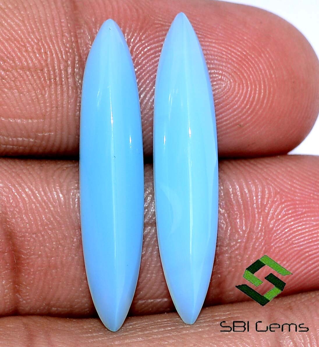 30×6 mm Natural Chalcedony Fancy Long Shape Cabochon Pair 13.21 CTS Loose Gems