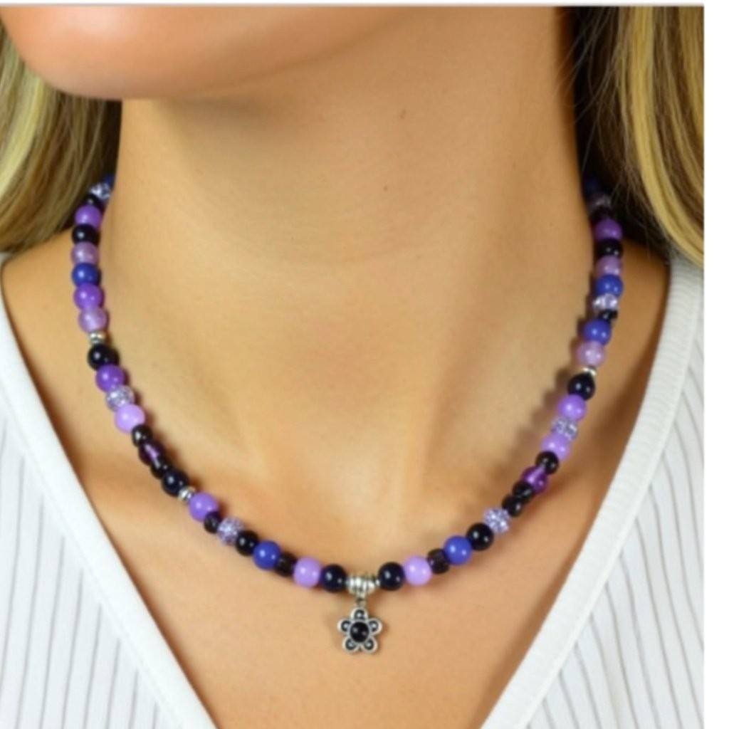 Hand-beaded necklace/bracelet set. “Purple Perfection!” NWT (WJW037)