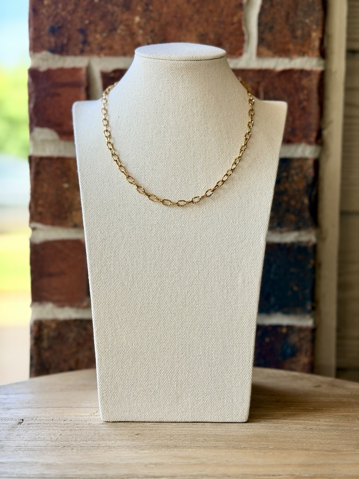 Gold Hammered Cable Link Chain