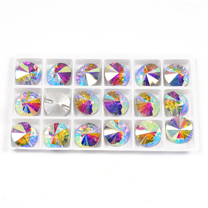 Crystal AB Clear Rivoli Glass Sew Buttons Decorative For Needlework Craft Sewing