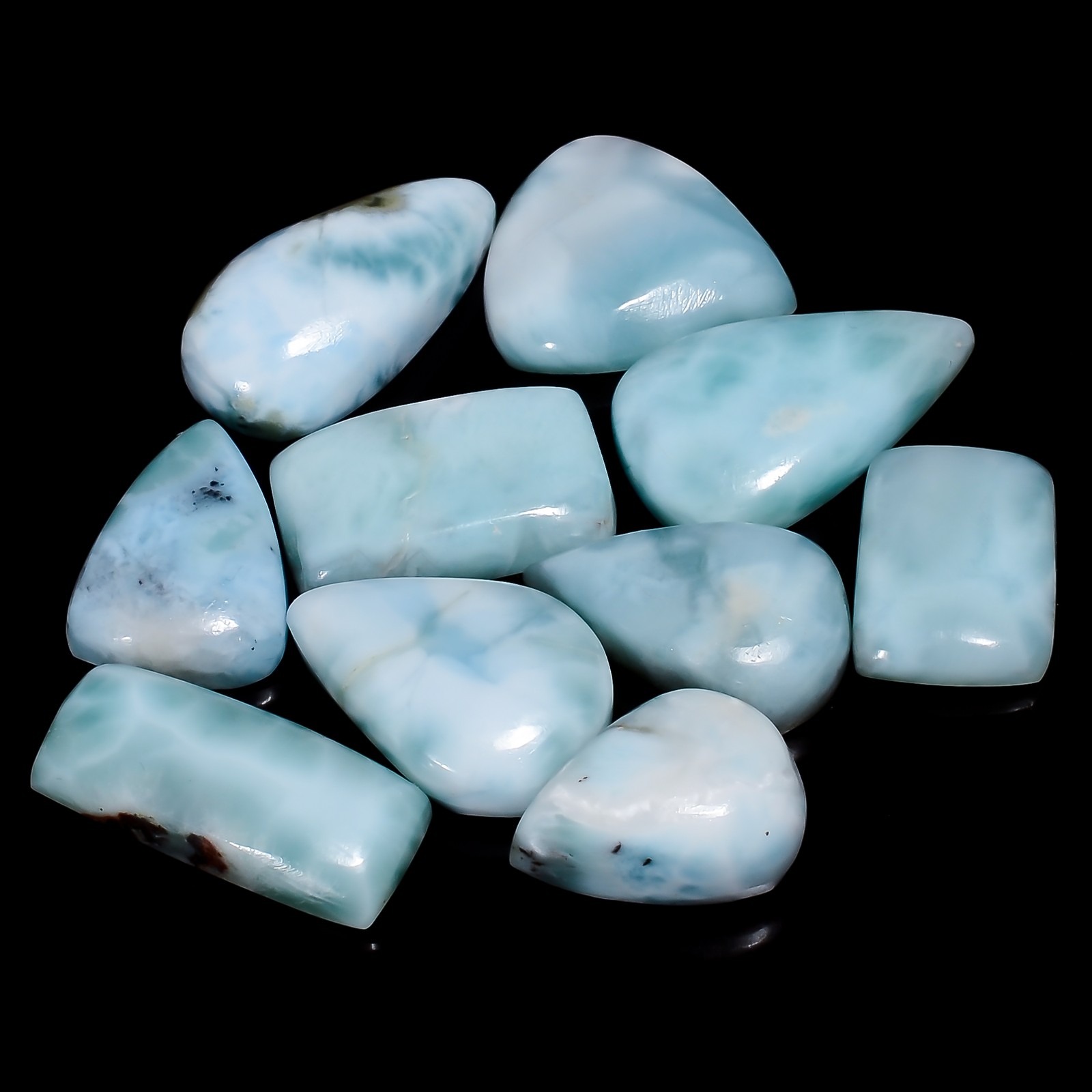 100% Natural Larimar Cabochon Loose Gemstone 10 Pcs 100.5 Ct 15X10 20X8mm A32442