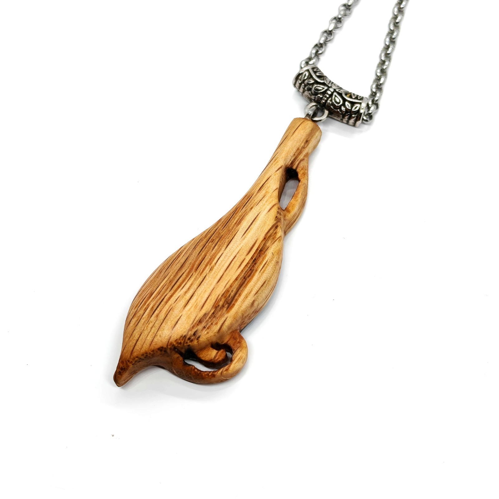 Handcarved Oak Wood Resin Musical Note Necklace Stainless Steel Chain Jewelry