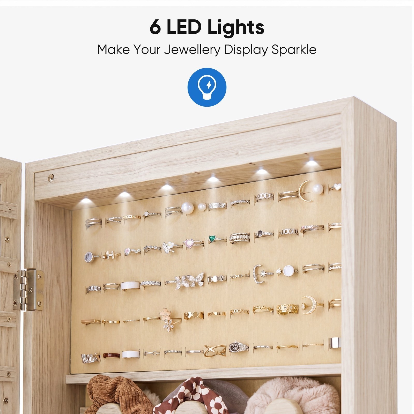 Lockable Jewelry Cabinet Organizer w/Full Length Mirror,Wall Mount Hanging Door