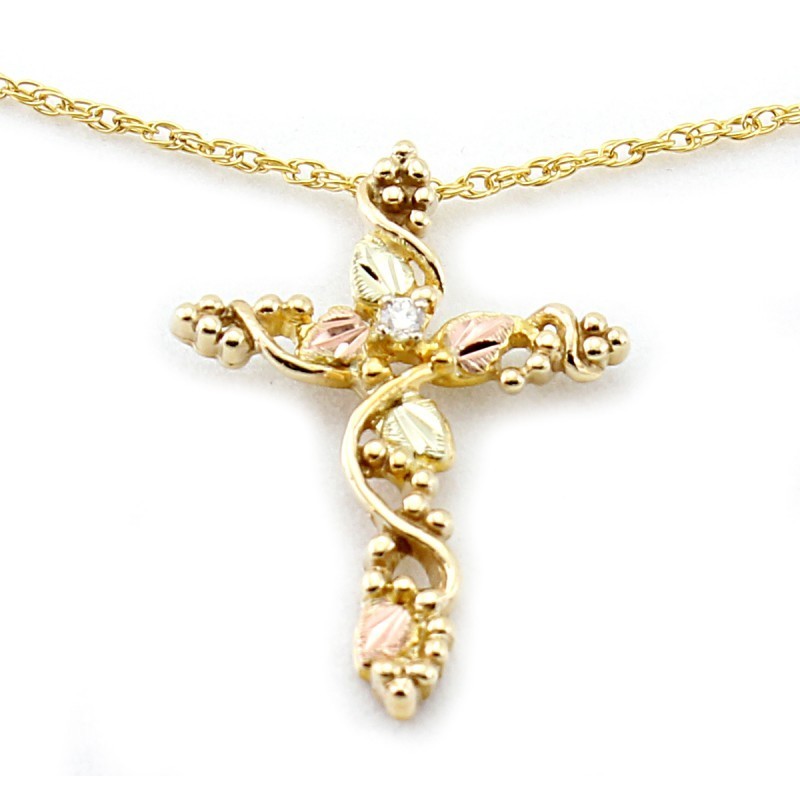 Landstrom’s® 10K Black Hills Gold Cross Pendant w Diamond – FAST SHIPPING