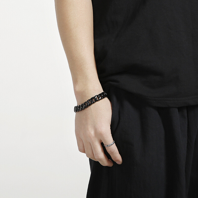 114g Heavy Mens Black Stainless Steel Curb Link Chain Bracelet Bangle 17mm 9”