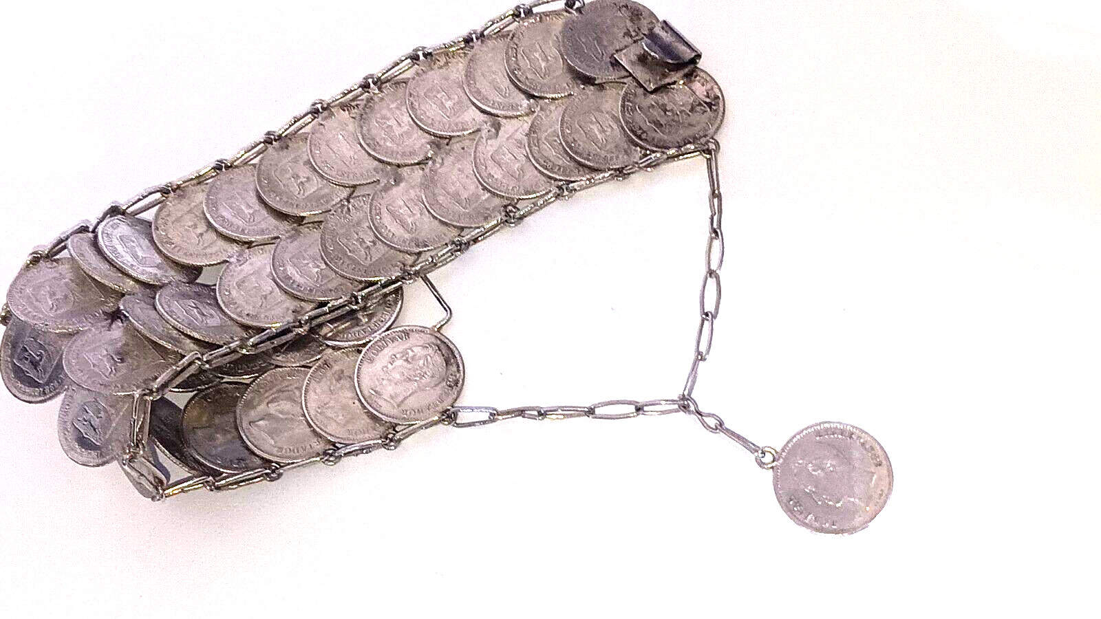 Coin Venezuela Bolivar Libertador Silver Coin Bracelet 39 Coins 7″ Vintage