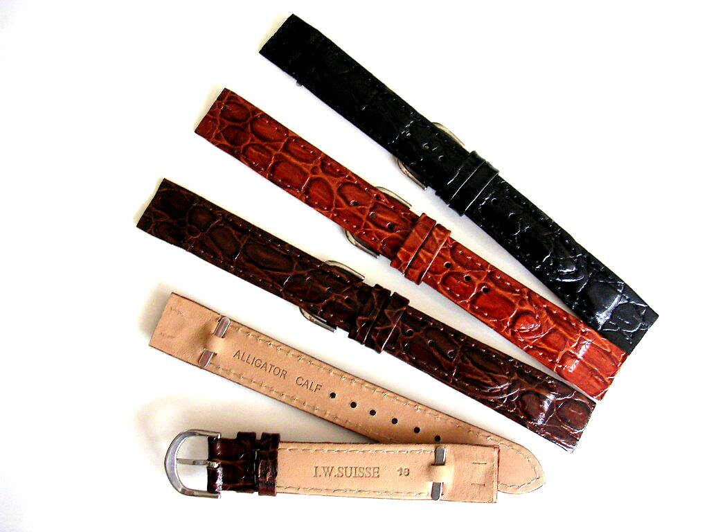 18mm Black Open End Alligator Calf watch band Wire Lugs IW SUISSE 16 17 19 20mm