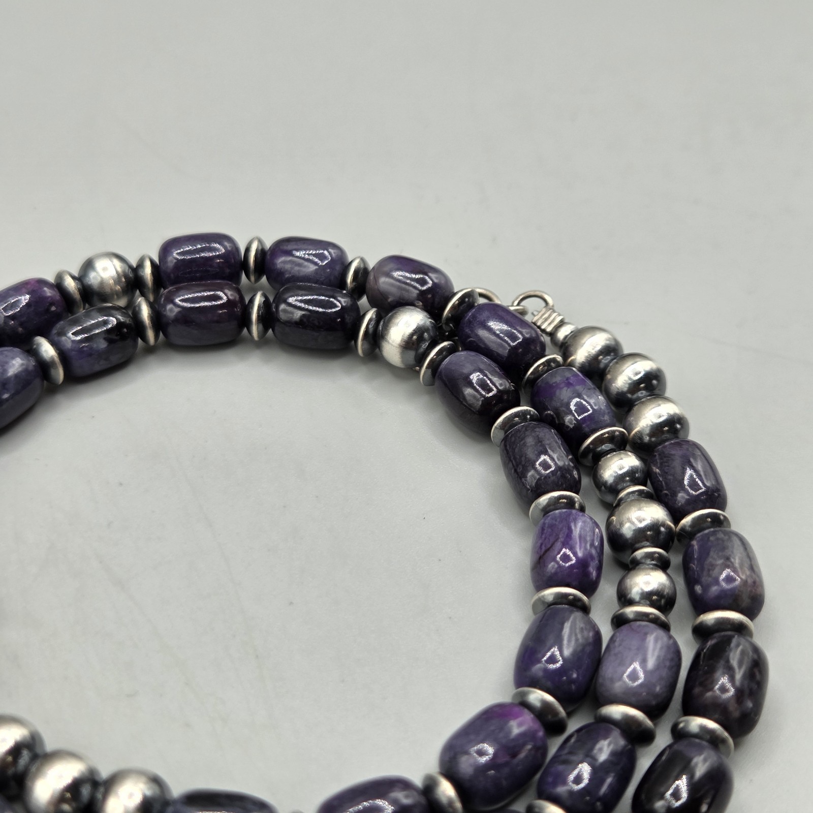 21.5″ Rare Sugilite Sterling Navajo Pearl Necklace Southwest Squash Petite 6+mm