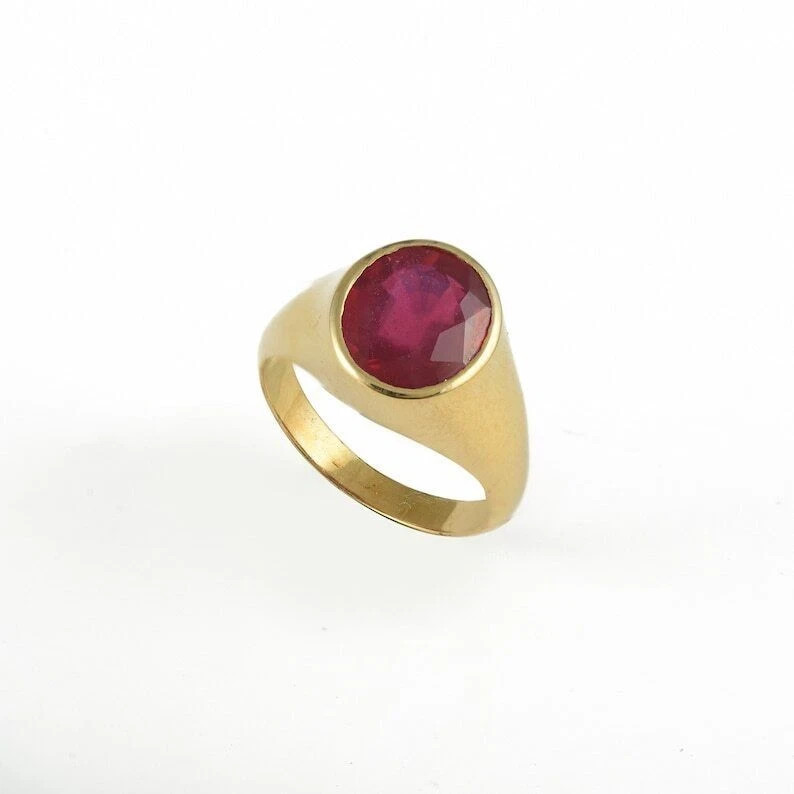 7Ct Natural Red Ruby Gemstone Solitaire Statement 14K Gold Plated Silver Ring