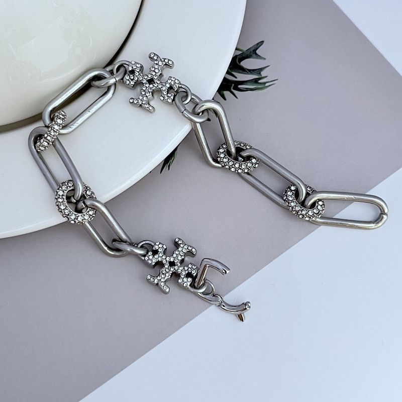 New Tory Silver TB logo Rinestone Bracelet with Jewelry Pouch Size:20cm