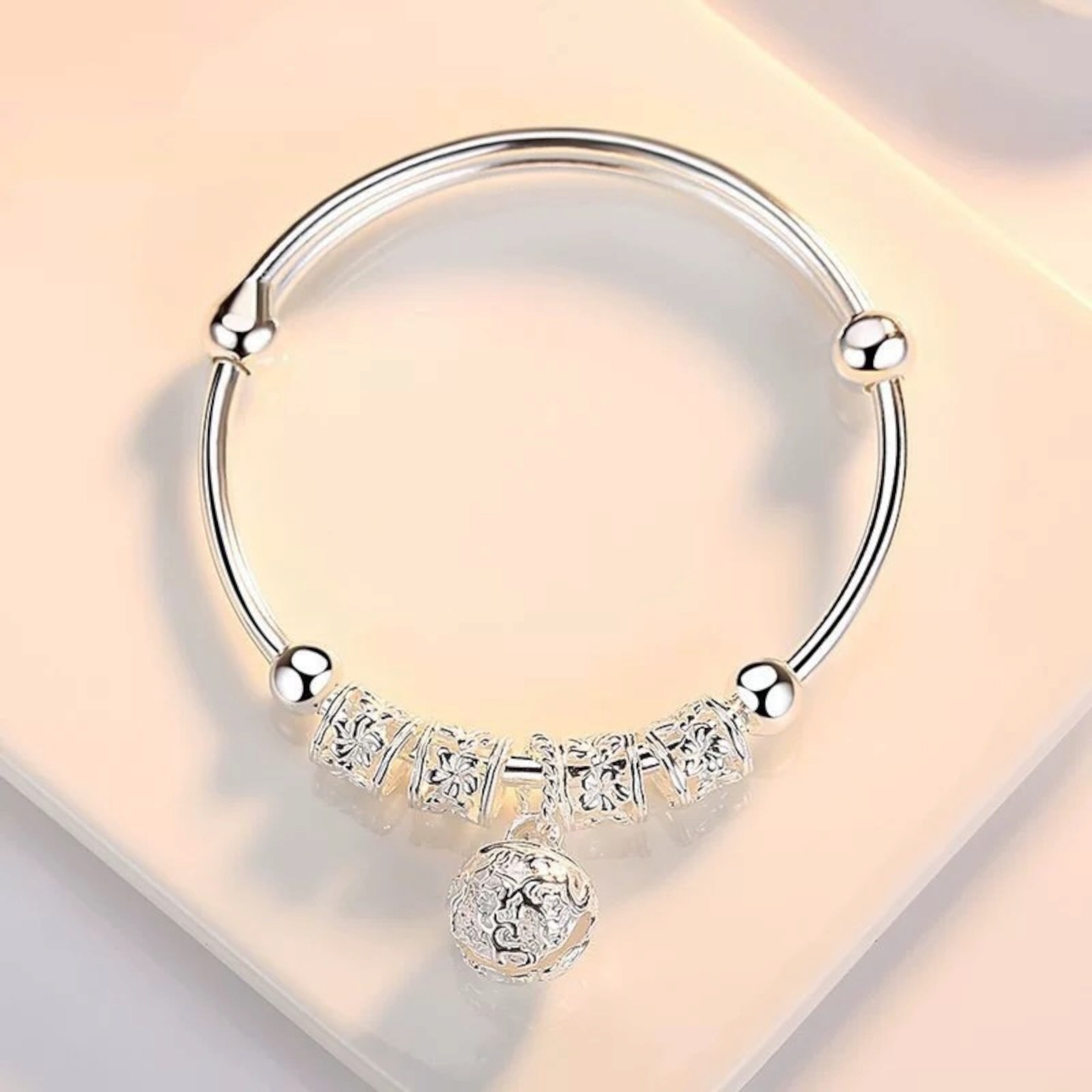 925 Silver women cute Bangle bracelet fashion charm jewelry wedding Gift B94