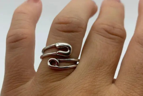 Boho Chic Sterling Silver Safety Pin Thumb Ring – Adjustable Safety Pin Design