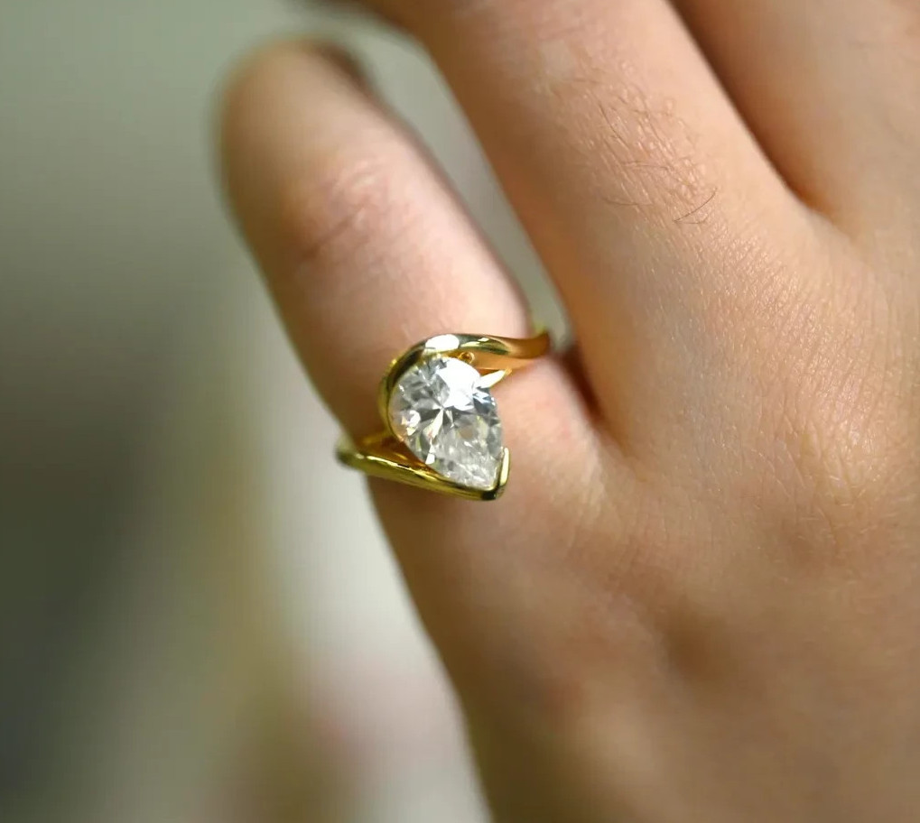 Lab Grown Diamond Engagement Ring Pear Cut Ring 9k solid gold ring gifts for her