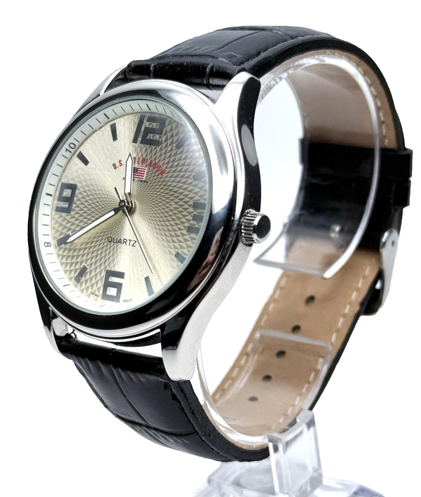 U.S. POLO ASSN. US5131 FANCY GOLD/SILVER DIAL BLACK LEATHER BAND MENS WATCH~NWOT