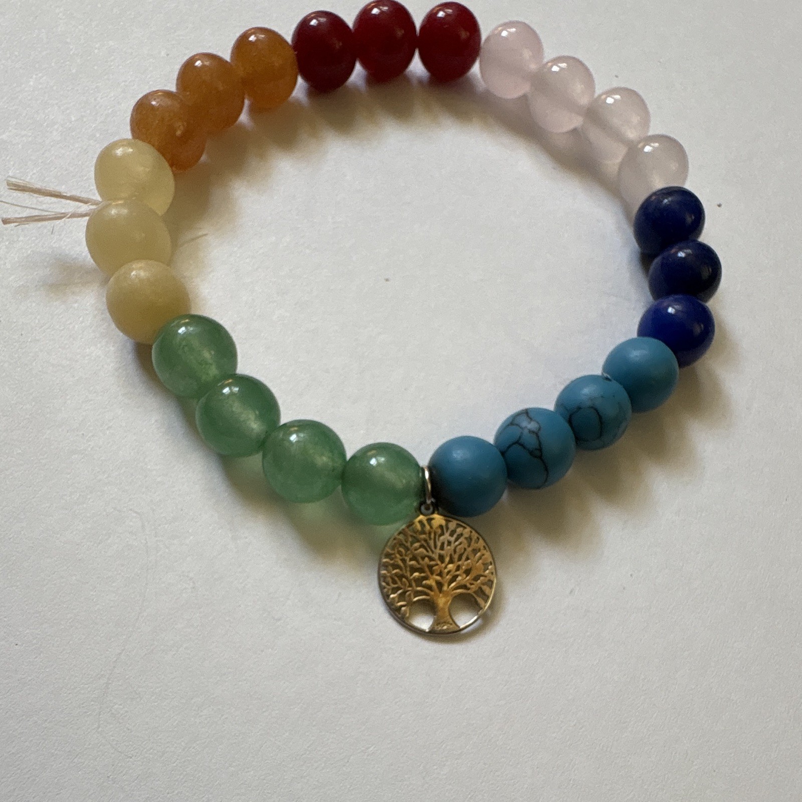 Multicolor Stone Beaded Stretch Bracelet Tree of Life Dangle Charm Round Beads