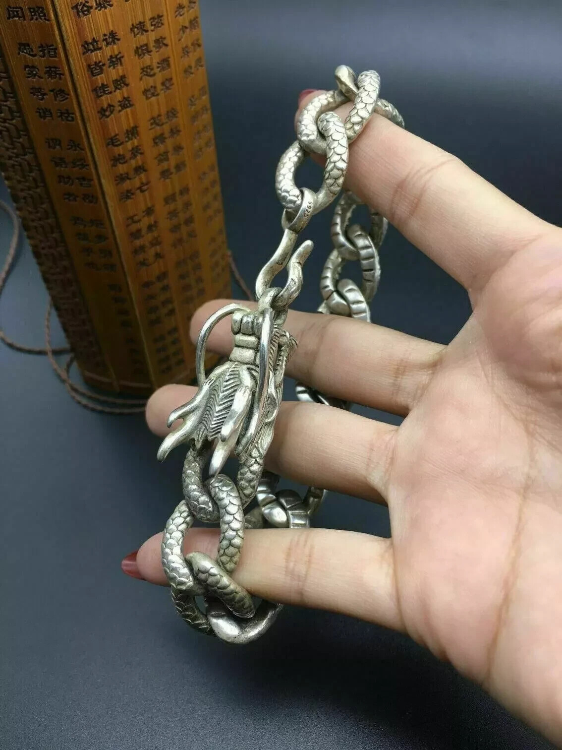 Asian old miao silver hand cast cool statue bracelet jewel gift