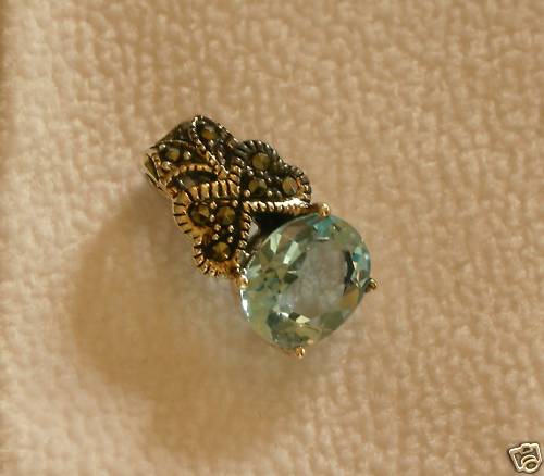 Taylor Avedon 925 SS Marcasite Blue Topaz Pendant $99