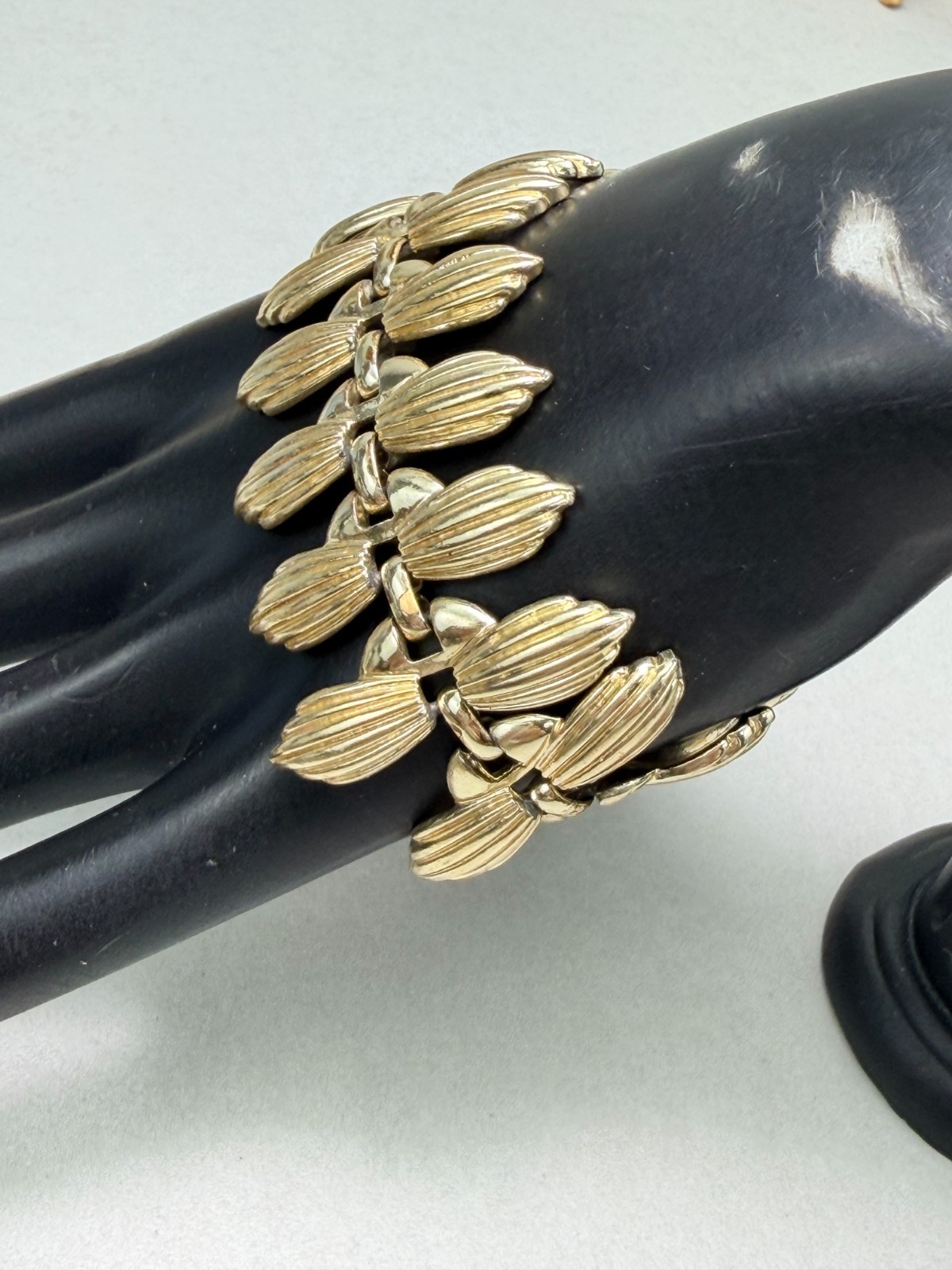 Signed CORO BRACELET Vintage Panel Link Gold Tone Fold Over Clasp Safety Chain