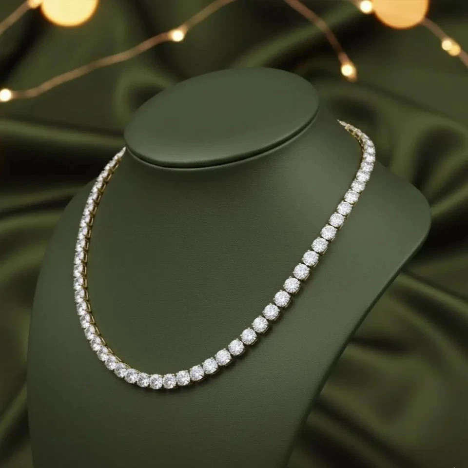 18 TCW Round Cut Lab Created Diamond Tennis Necklace 14k Yellow Gold Plated