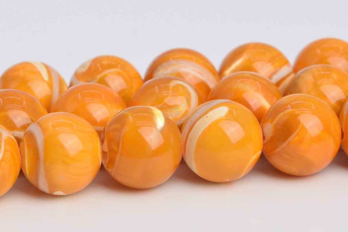9-10MM Orange Trochidae Shell Beads Round Gemstone Loose Beads
