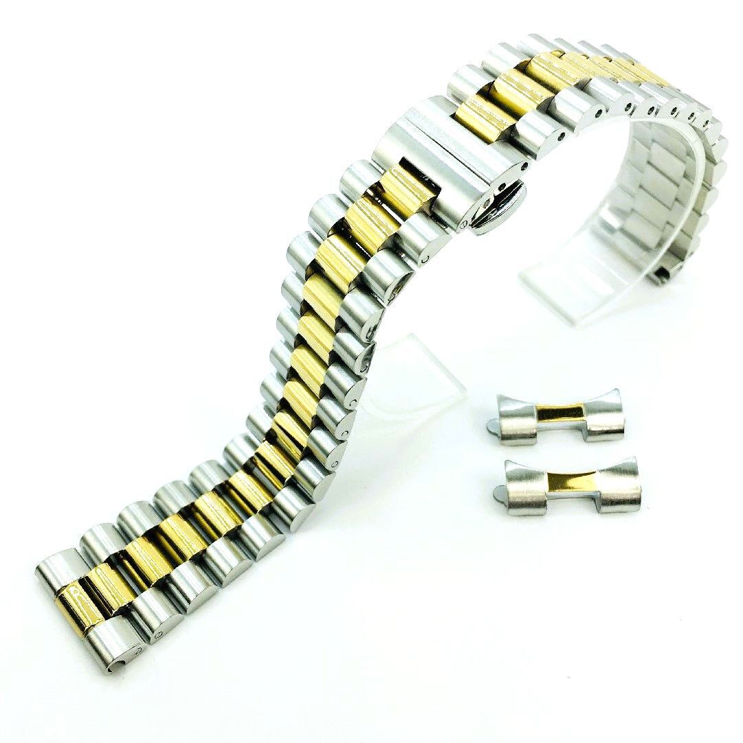 President Style Two Tone Gold Metal Watch Band 13mm 15mm 17mm 19mm 21mm #7055