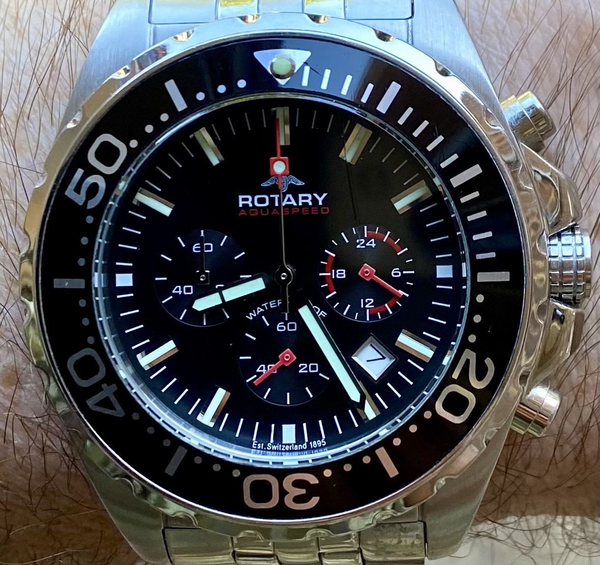 GENTS 44mm “ROTARY” aquaspeed CHRONOGRAPH military / divers STYLE steel Watch!