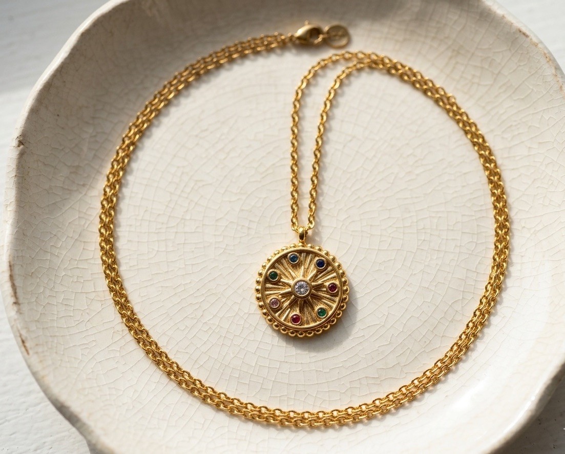 Anthropologie Gold Sunburst Necklace Medallion Celestial Sun Athena Boho Mandala