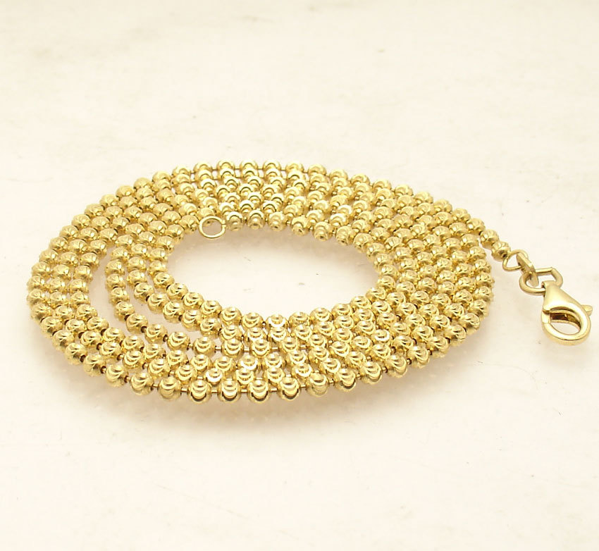 2mm Moon Cut Ball Bead Chain Necklace Solid 14K Yellow Gold Plated 925 Silver