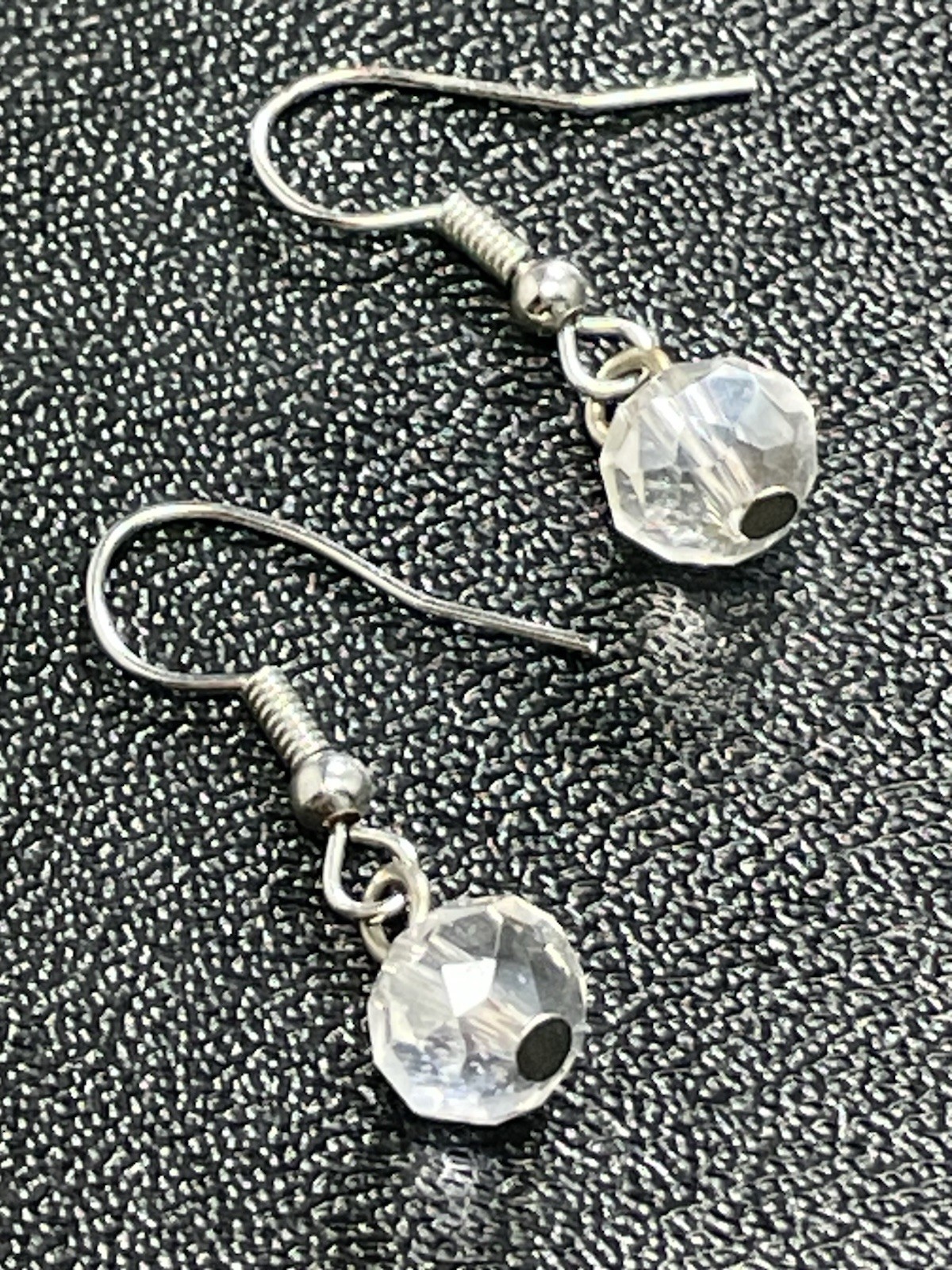 Vintage 1” Faceted Crystal Beaded Silver Tone Metal Dangle Earrings