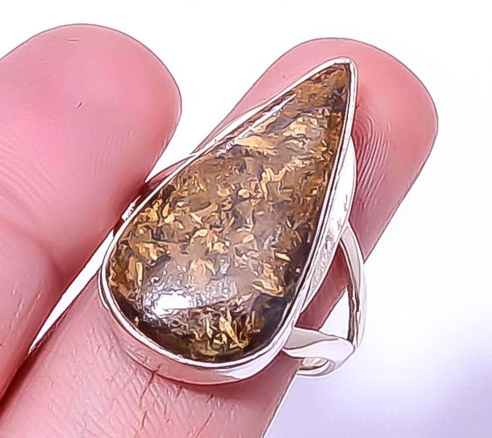 Natural Bronzite Jasper-Africa Gemstone Silver Handmade Jewelry Ring s.8.5