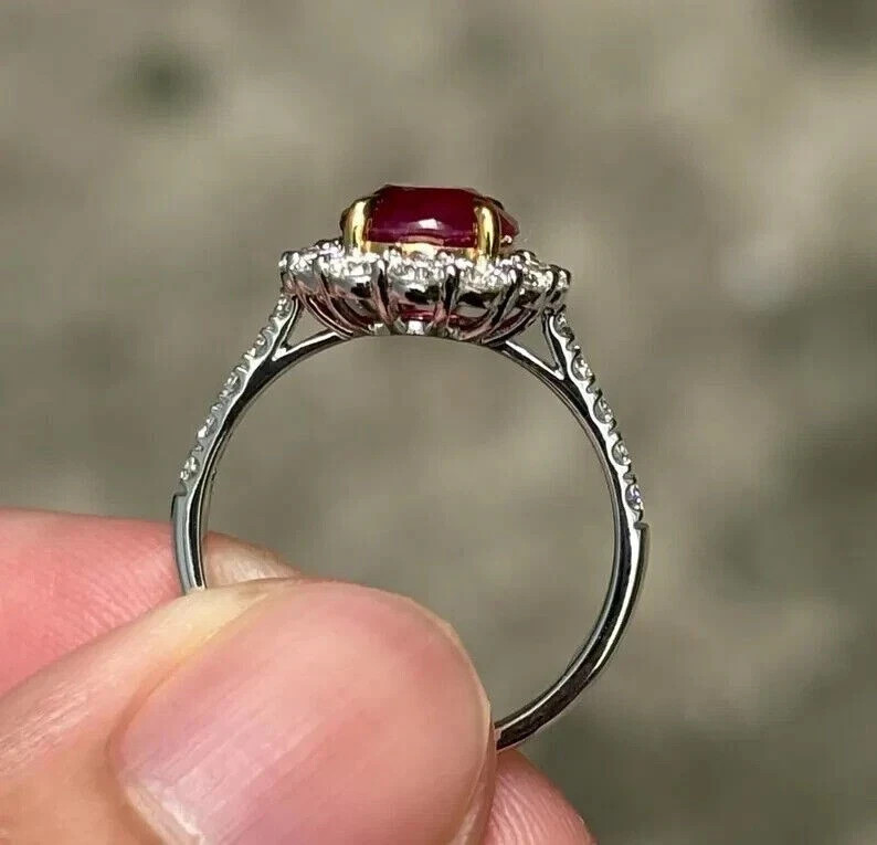3.90 Ct Oval Cut Natural Red Ruby Diamond Wedding Ring 950 Platinum Size 6 7 8 9