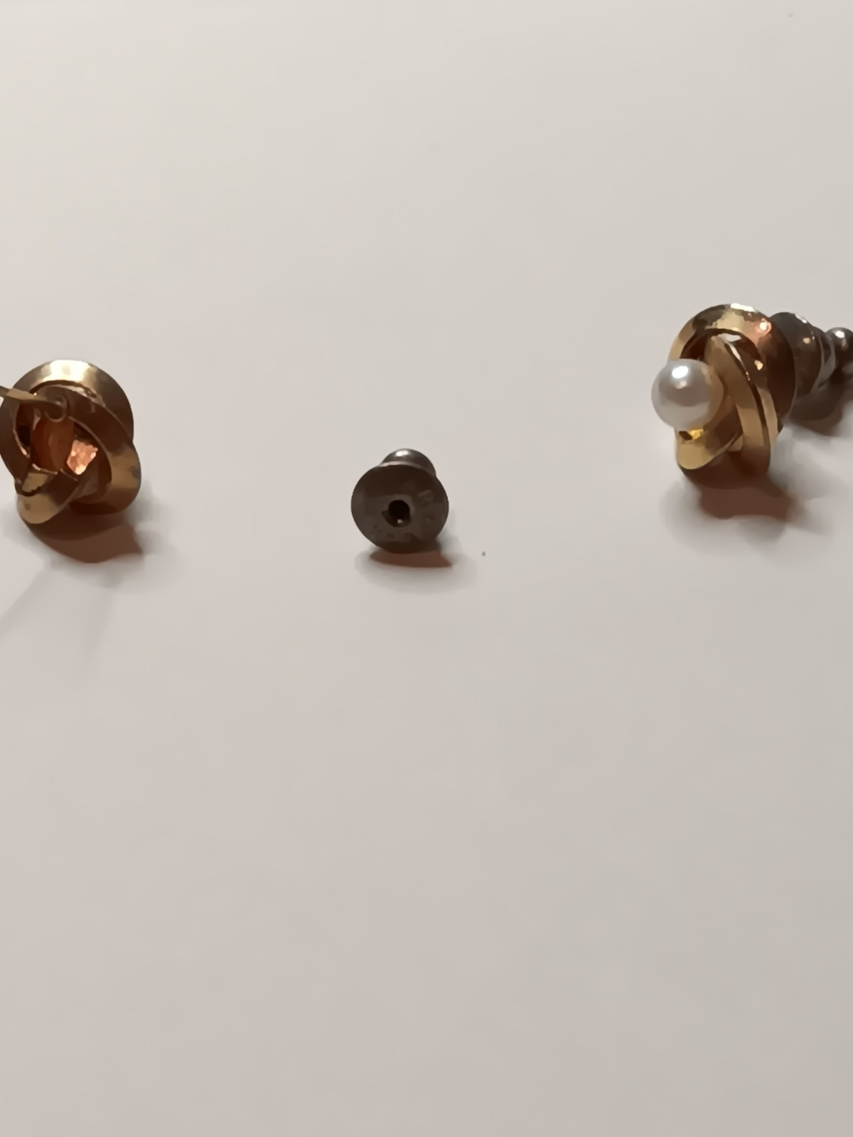 Vintage Signed MARVELLA Gold Tone Faux Pearl Knot Twist Stud Earrings