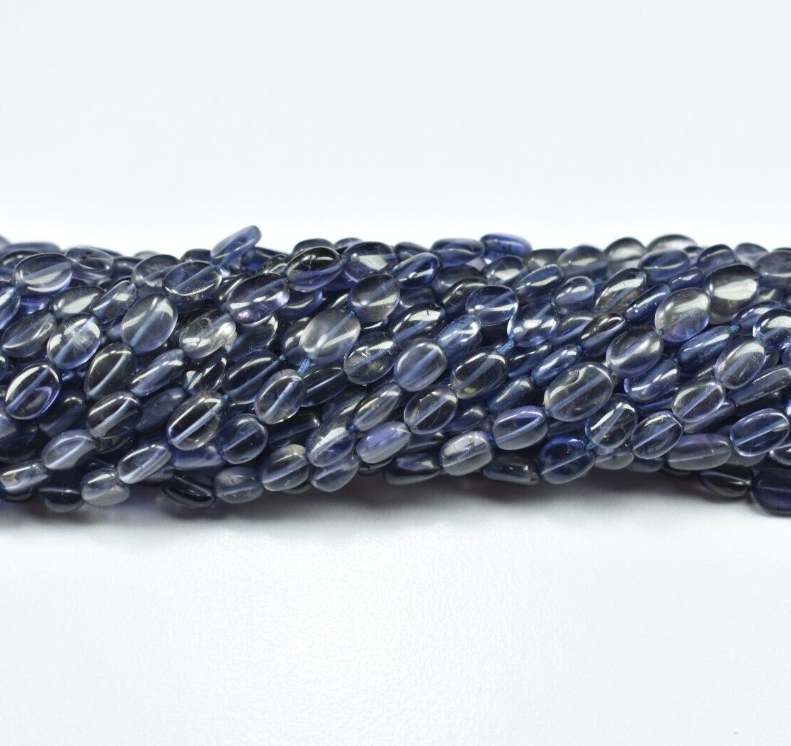 14″ Natural Iolite Smooth Oval Shape Beads, Iolite Gemstone Beads 4.5X6-5X7mm