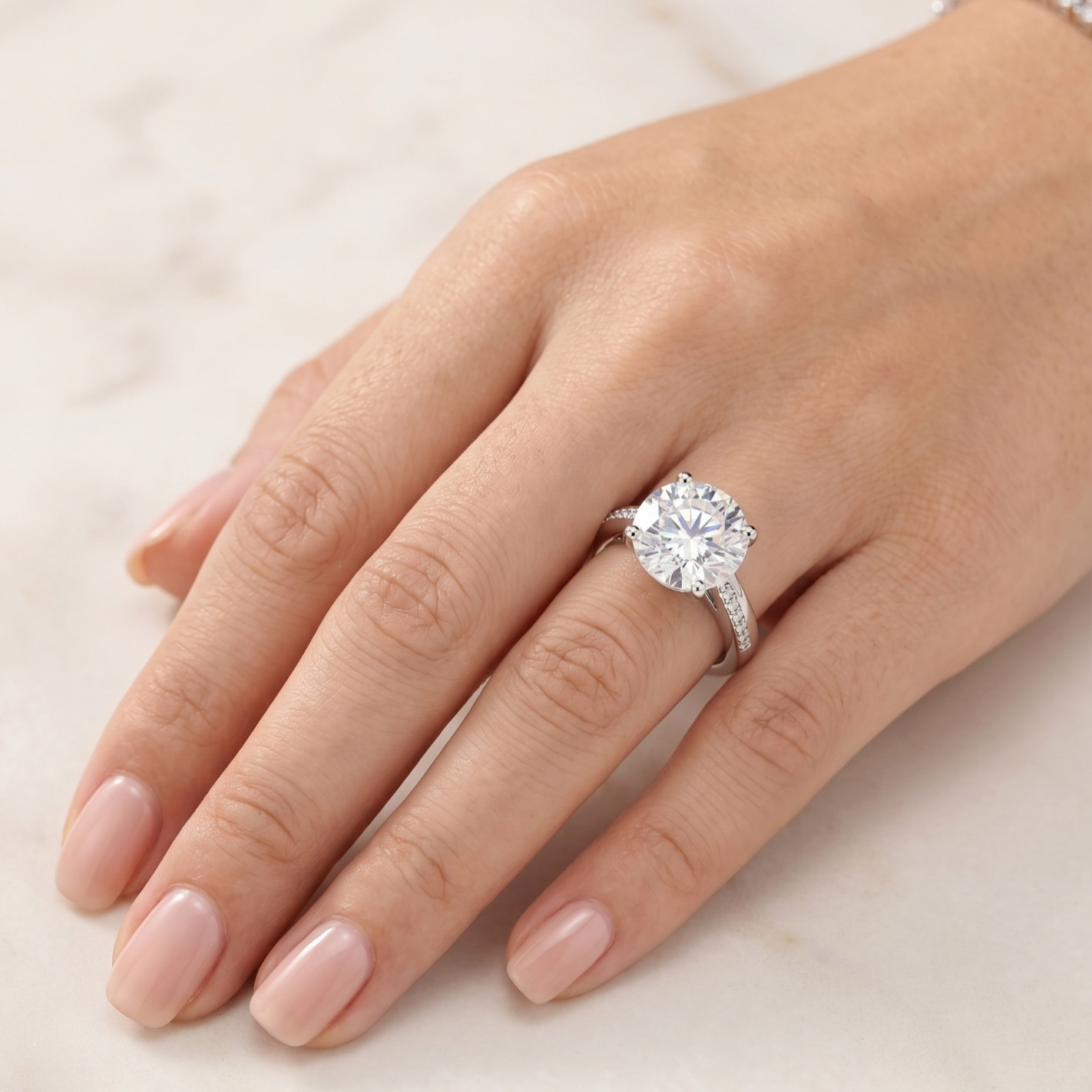 RARE 6.00 Ct Certified Round Cut White Natural Diamond Ring White Gold Finish