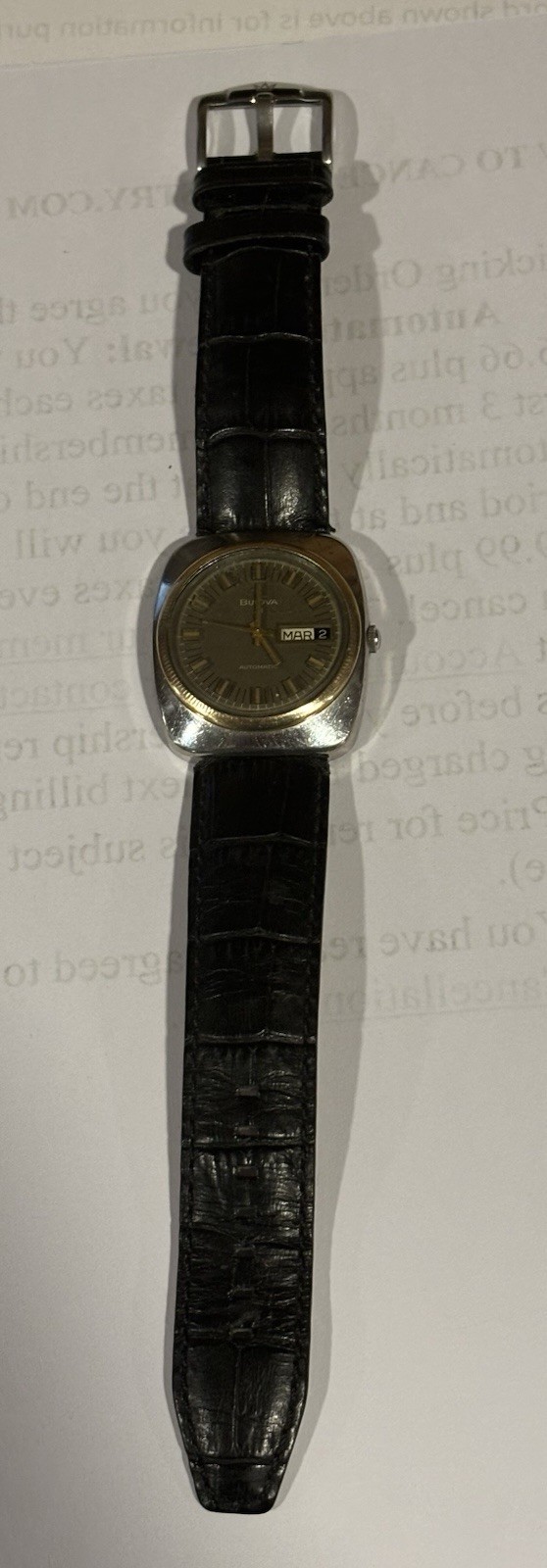 Vintage Bulova Automatic 23 Jewel Day Date Brown Dial Gold Tone Men’s Watch