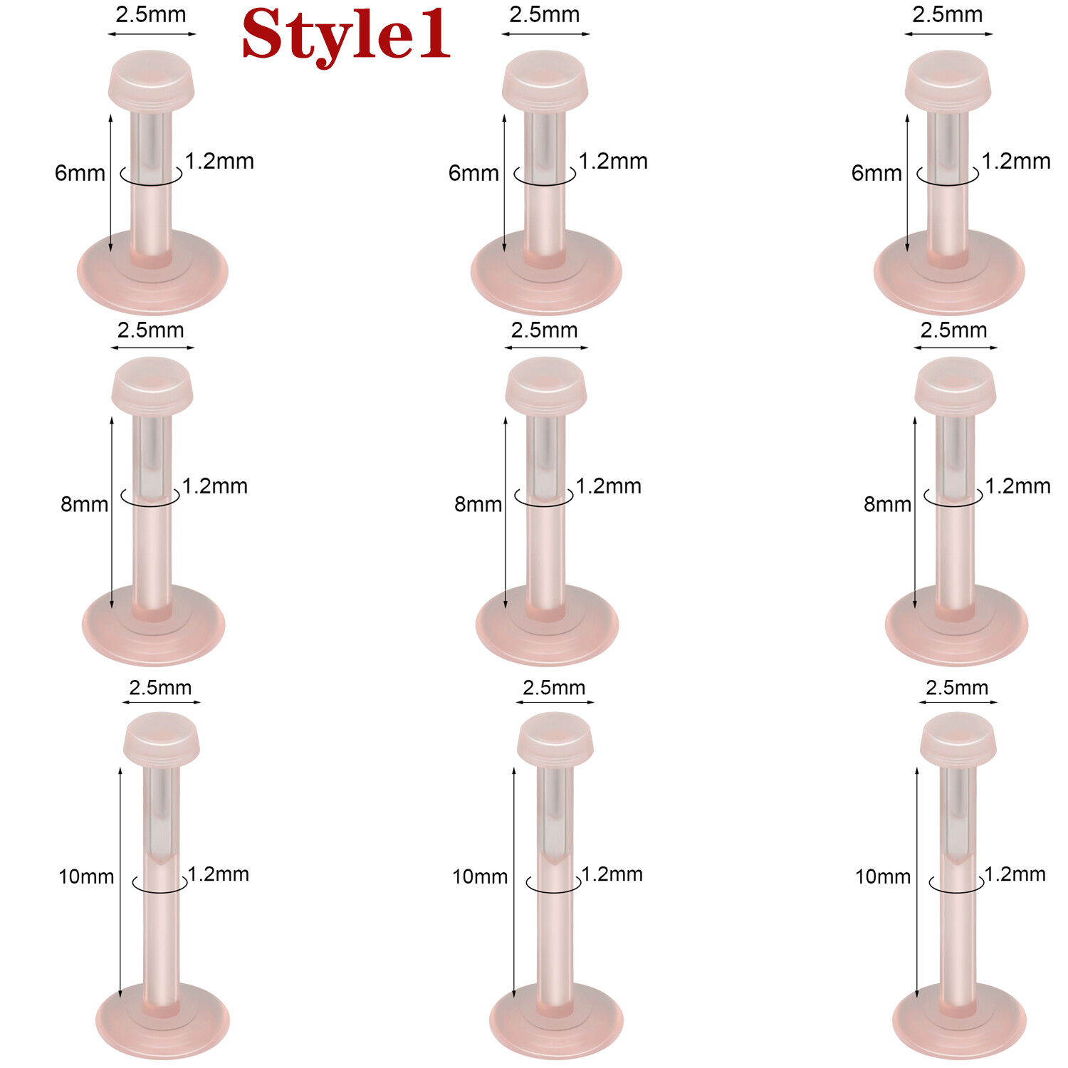 9Pcs Acrylic Lip Rings Stud Earrings Nose Retainer Tragus Helix Labret Piercing