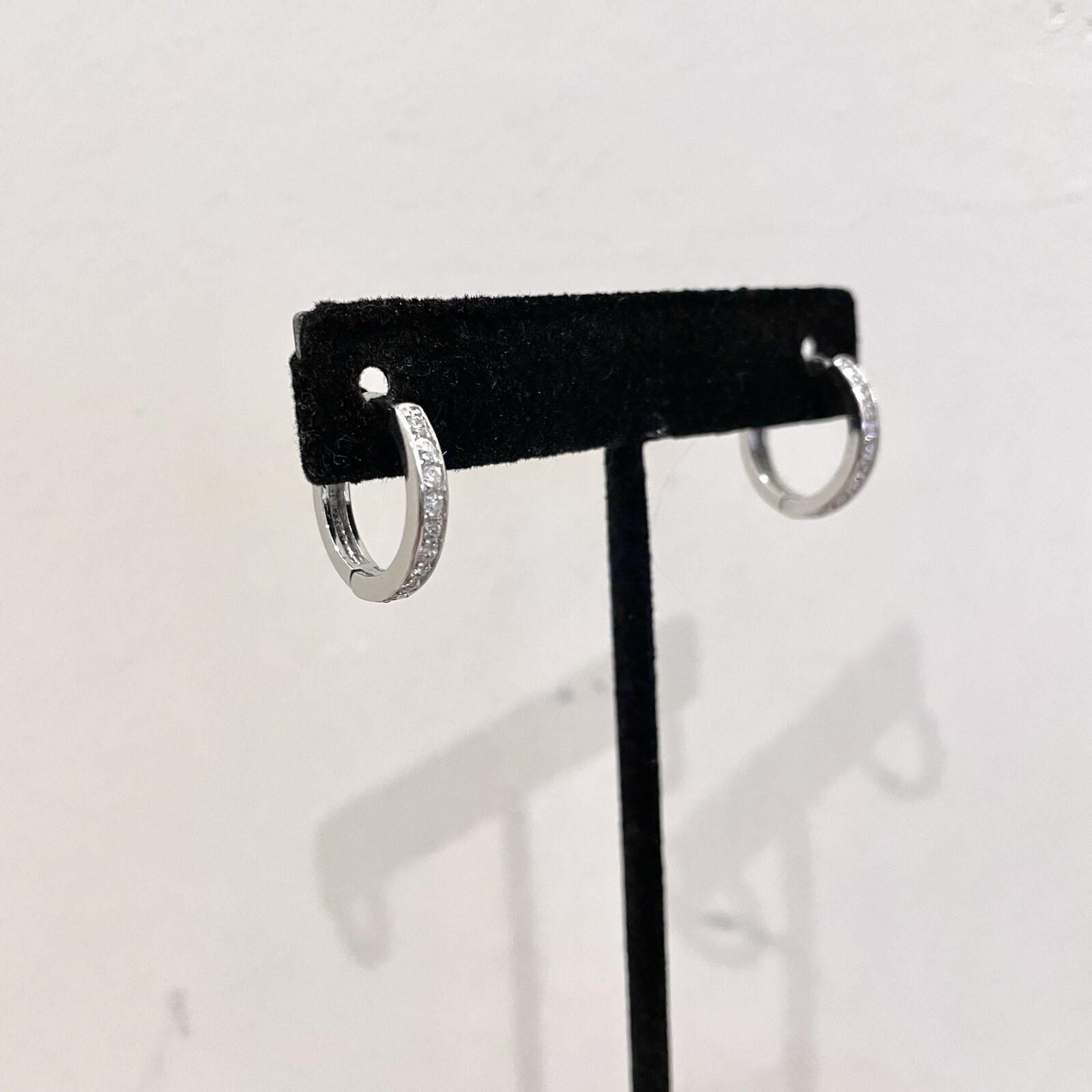 Stamped 925 Sterling Silver Pave Crystal Hoop Earrings Set of 2 Diff Sizes