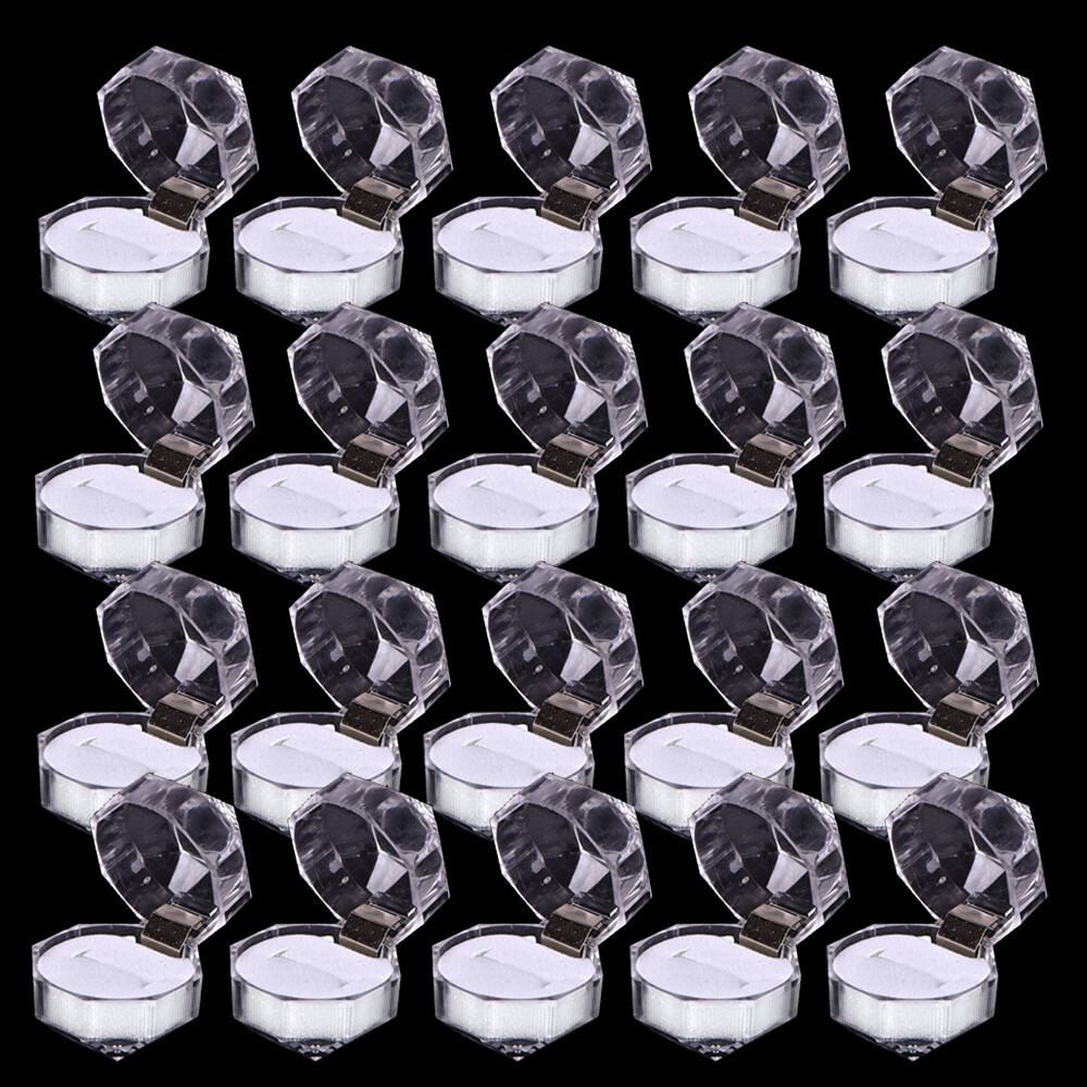 20pcs Transparent Plastic Crystal Lots Jewelry Ring Display Storage Boxes White